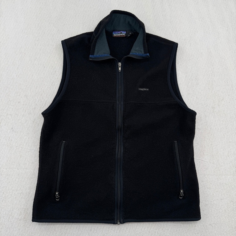 Vintage Patagonia Synchilla Fleece Vest Men M Black Full Zip Outdoor Made in USA